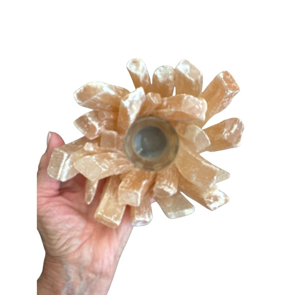 Peach Selenite Crystal Cluster Tea Light Candle Holder - Picture 6 of 8